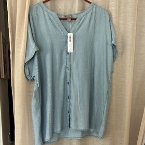 Blue Striped Button-Up Blouse